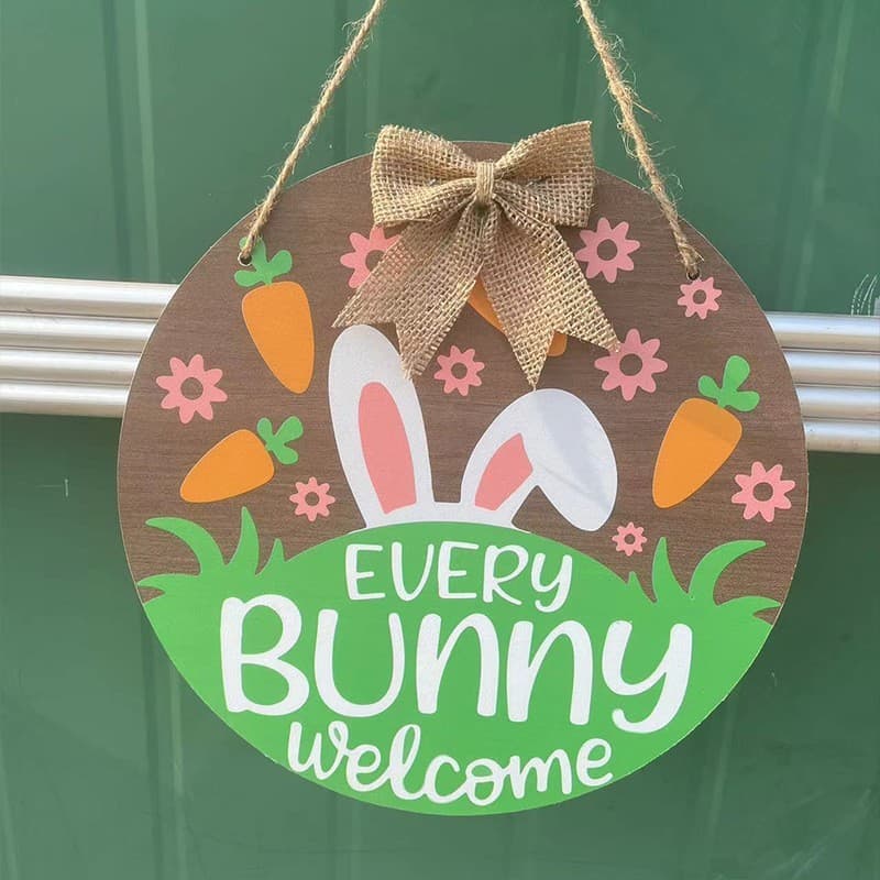 New Simulation Flower Wooden Door Front Decorative Hanging Sign DIY Home Festival Decoration Welcome Hanging Ornament