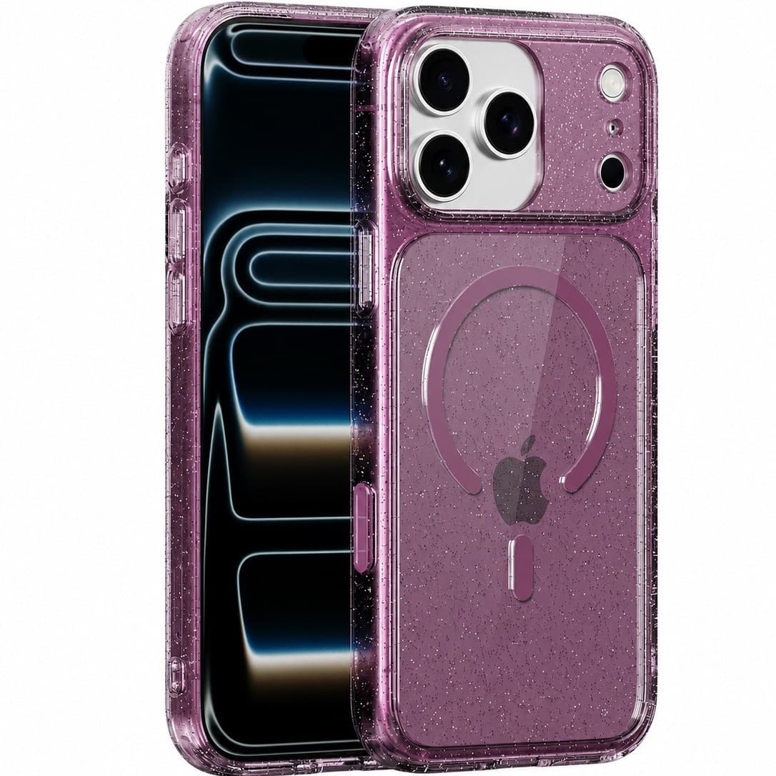 Transparent Glitter Magnetic Phone Case for iPhone 18 Pro Max, Apple 17P with A Button Full Coverage Protective Cover