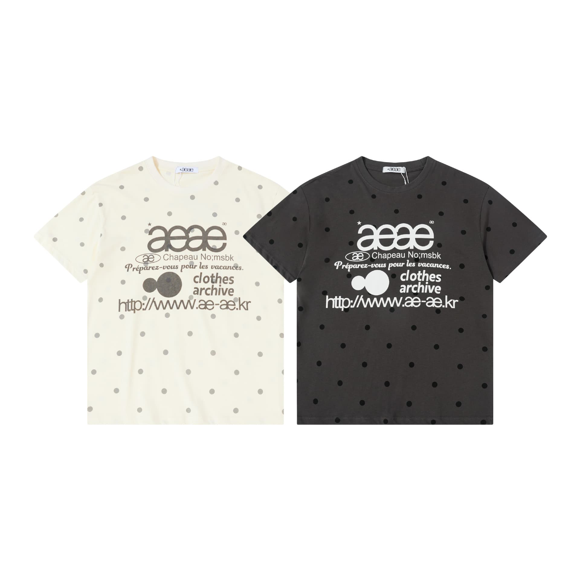 Korean fashion brand aeae short sleeve T-shirt, same style as Song Yi and Jennie, with letter print, loose fit, cotton, round neck, polka dot top