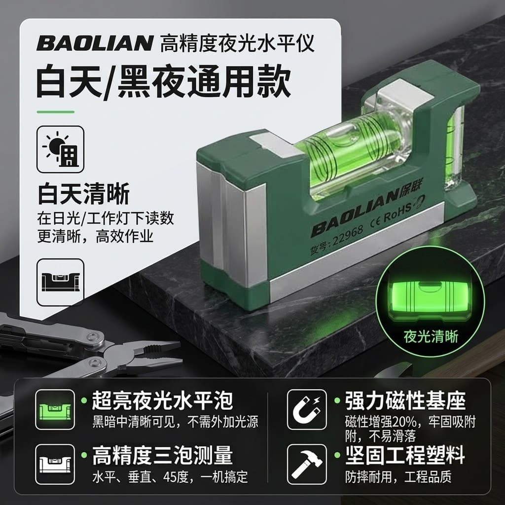 Baolian Pocket Mini Level with Double-Sided Strong Magnet Portable Bubble Level for Woodworking Surveying Measuring Tool