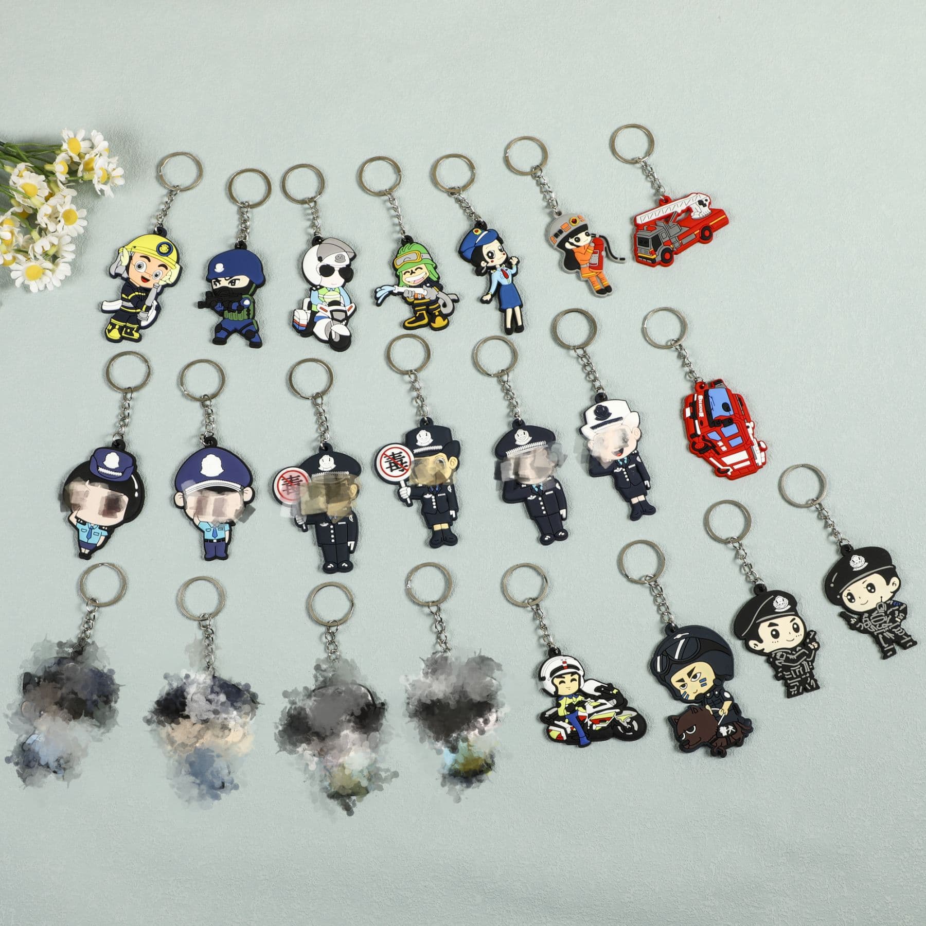 Anti-drug fire traffic police mounted police soft rubber keychain police keychain event promotion creative doll pendant wholesale