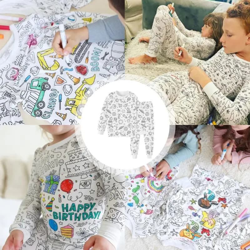 Colorful DIY Graffiti Cotton Pajama Sets for Toddlers And Infants Warm Comfortable Unisex Cartoon Print Home Clothes