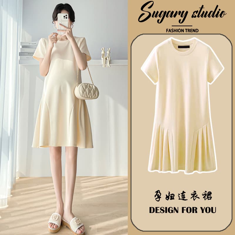 Maternity Dress Summer Short Sleeve Plus Size 2024 New Summer Petite Thin Pure Cotton Dress Summer Style