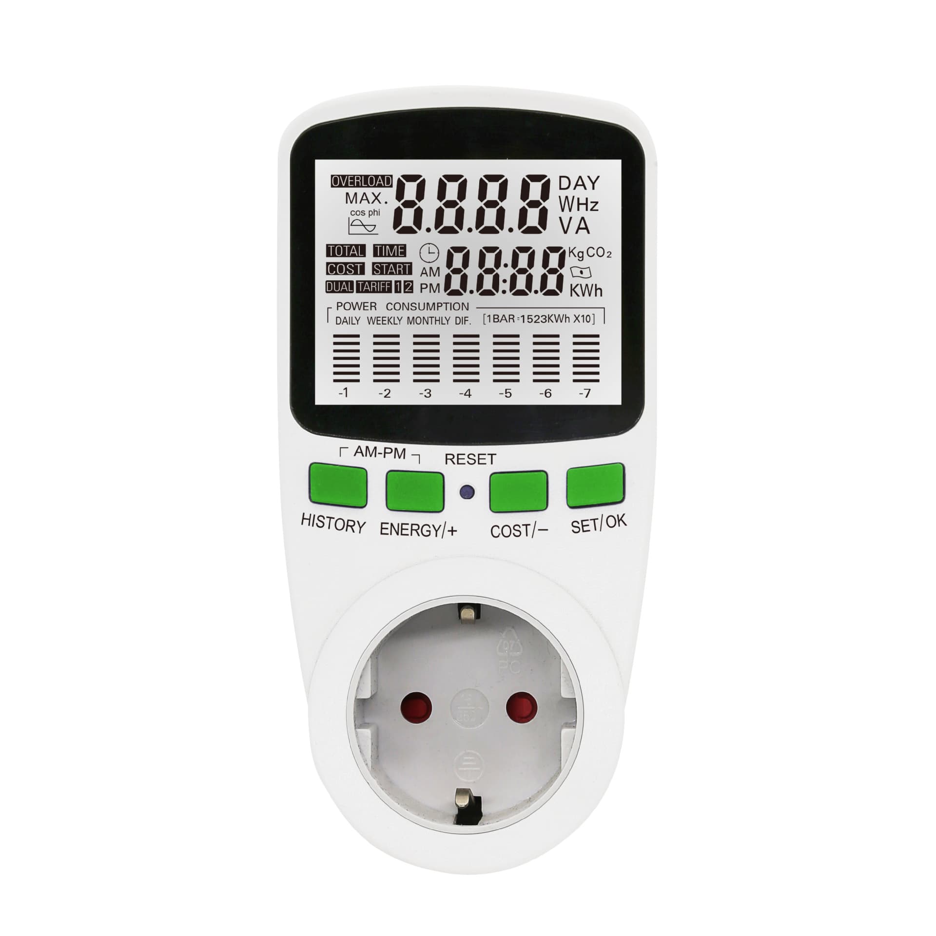 German/European Standard Plug Chart-Style Power Metering Socket Home Power Monitor Smart Billing Socket