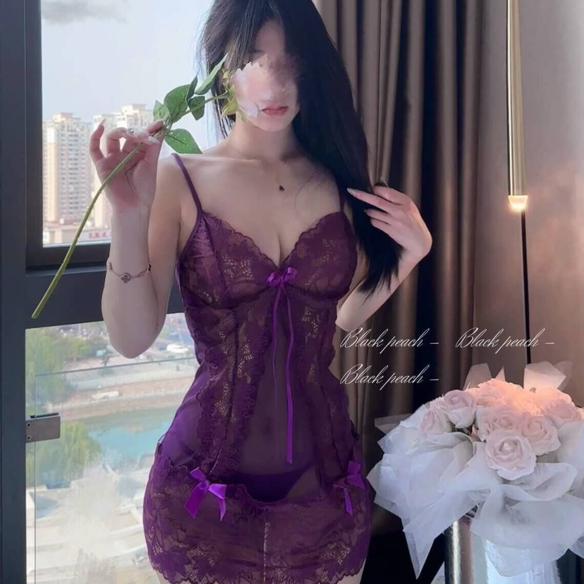 Sexy Purple Charm Pure Desire Sexy Nightgown Women Hollow Lace Mesh Strap Dress Home Tie Temptation qqny