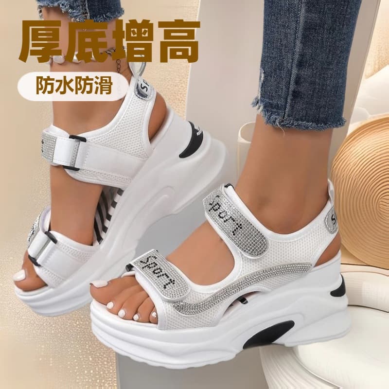 Large Size Women's Platform Sandals with Wedge Heel, Fish Mouth Style, Trendy Sporty Design, 8cm Thick Sole for Petite Women