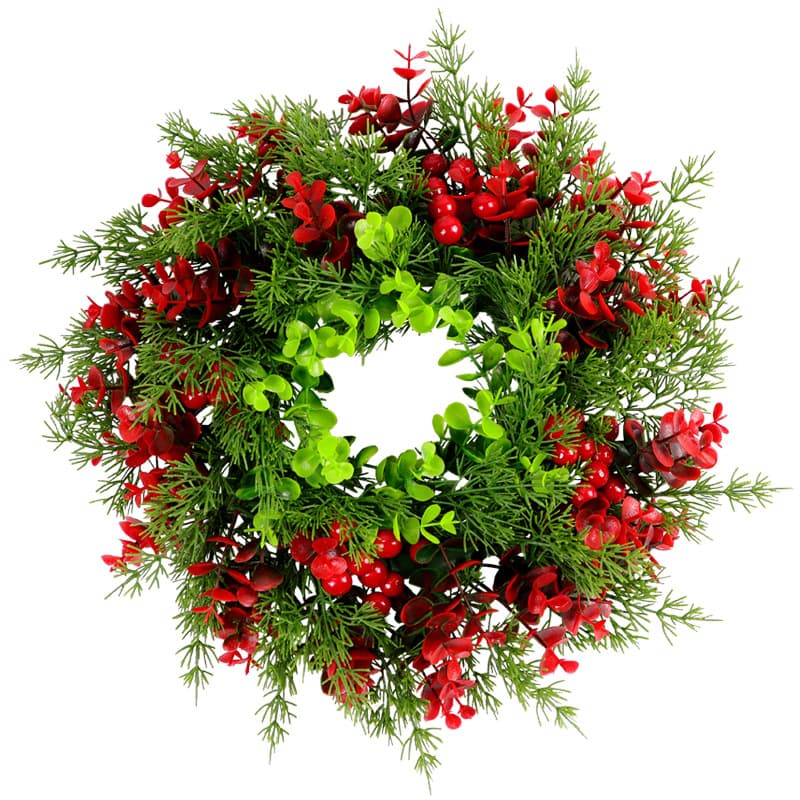 Cross-border American-style red berry Christmas decorations wreath, eucalyptus wreath, eucalyptus leaves, door hangings, window decorations, holly berries
