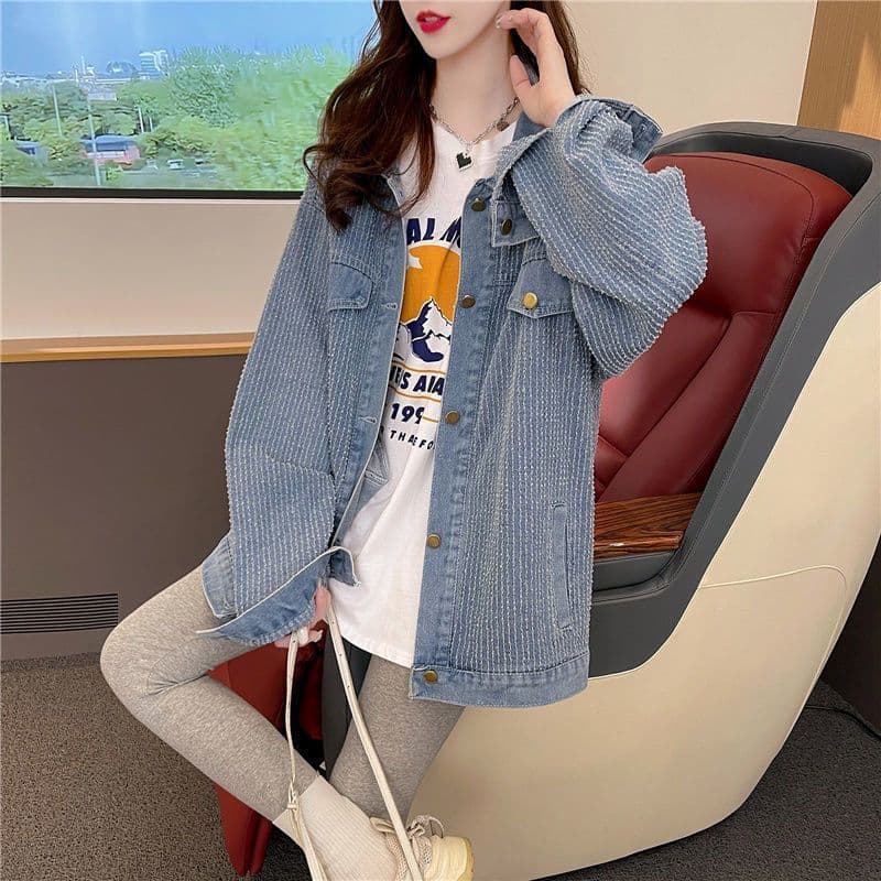 Designer Niche Brushed Denim Spring Autumn Jacket for Women 2026 New Korean Style Loose Casual Cardigan Top