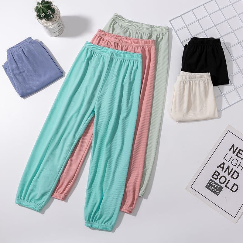 2025 Summer New Girls' Ice Silk Pants Outwear Korean Loose Mid-Child Pants Baby Pants Elastic Mosquito-Repellent Pants