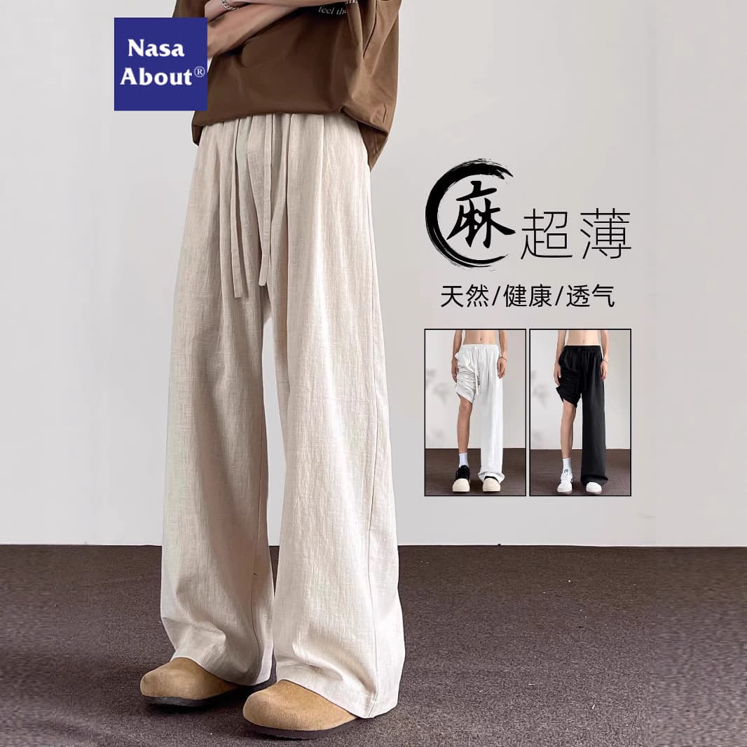 NASA new Chinese style cotton and linen pants men's summer thin 2026 new straight ice silk quick-drying linen casual trousers
