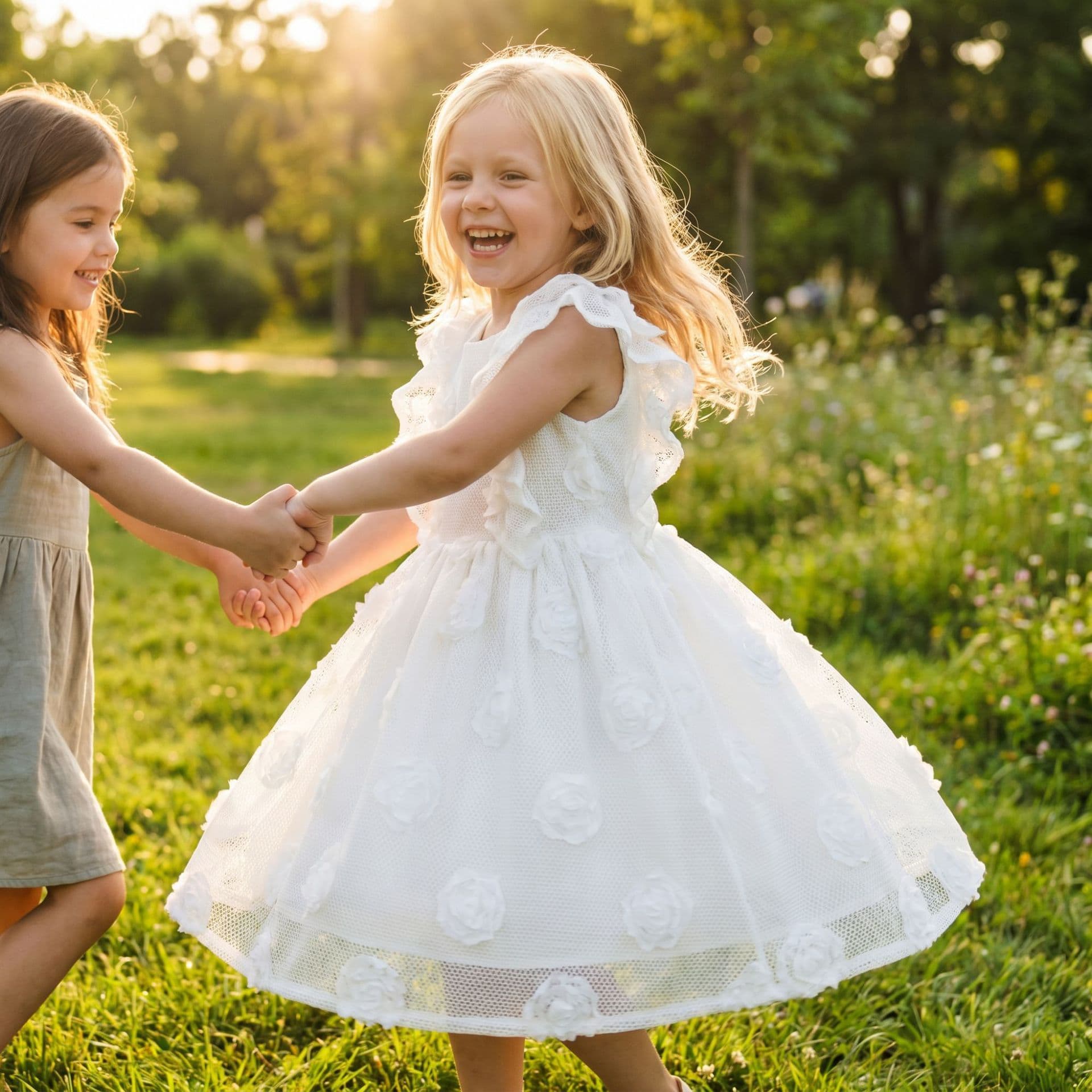 Girl's First Birthday Dress 2026 New Style White 3D Rose Princess Dress Flower Girl Dress in Stock