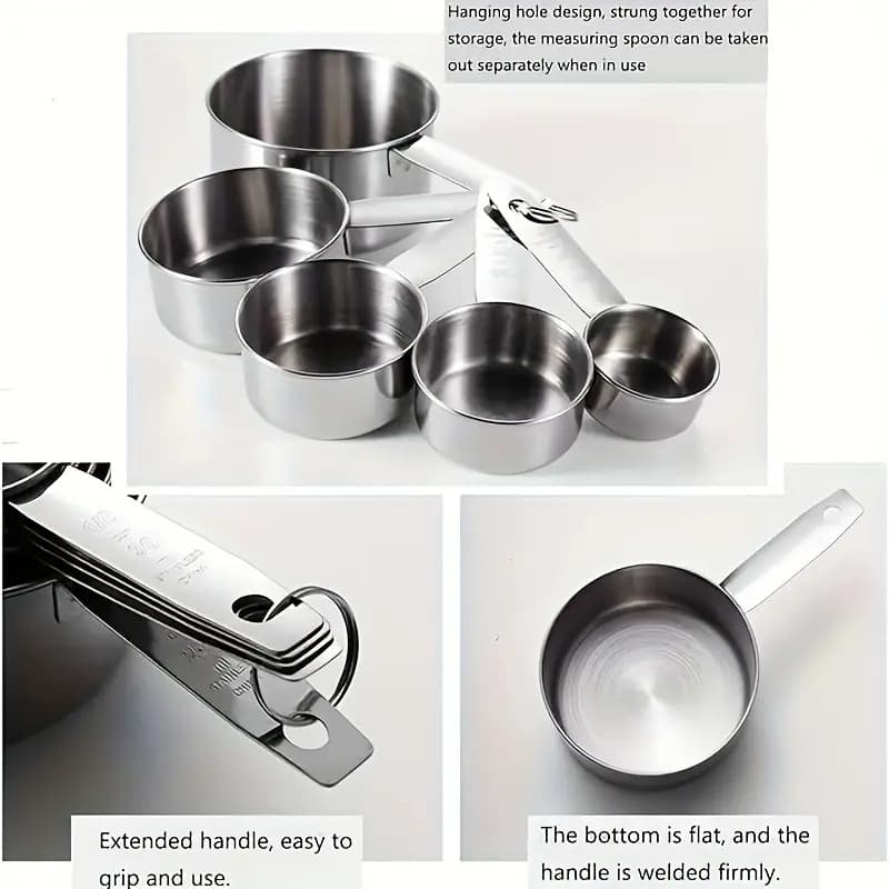 10-piece roll-edge measuring cup set, 5-piece measuring spoons + 5-piece measuring cups, stackable stainless steel measuring cups and measuring spoons