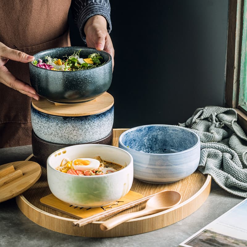Japanese soup bowl commercial retro straight noodle bowl salad bowl baking deep bowl Fahai bowl 6.5 inch household ceramic bowl