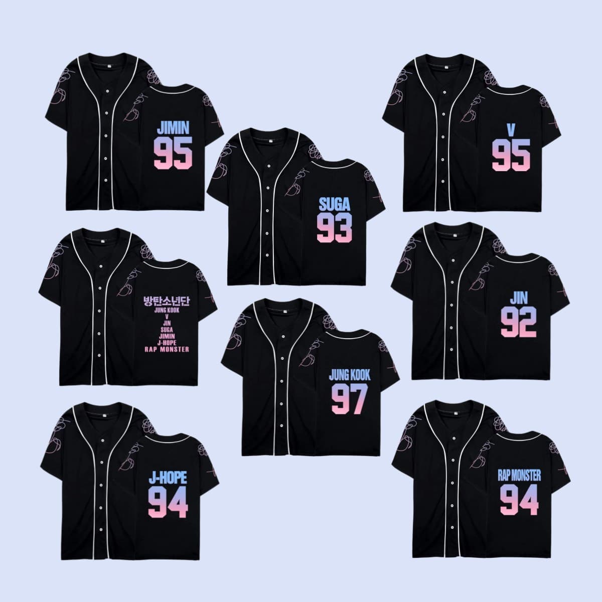 Cross-border Korean-style Baseball Jersey BTS Baseball Jacket Summer 3D Digital Print Short Sleeve Shirt T-Shirt