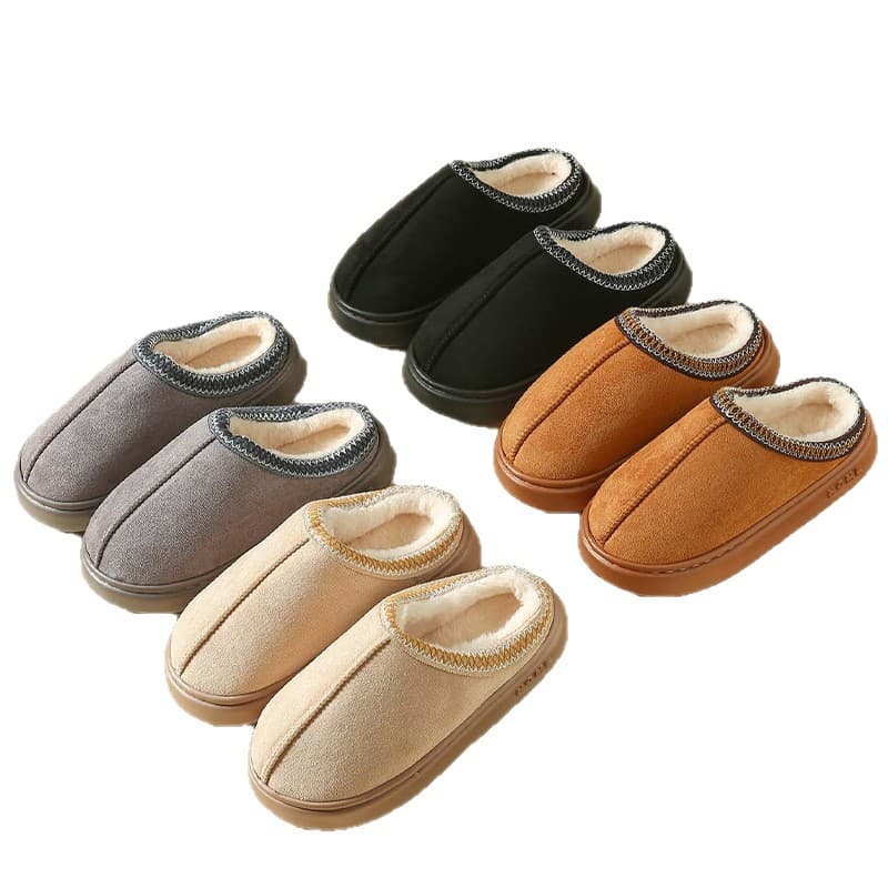 2026 New Cross-Border Solid Color Faux Suede Patchwork Home Slippers, Thick Sole Anti-Slip Lightweight Warm Cotton Slippers for Women