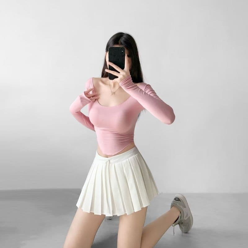 Women's Long-Sleeved T-Shirt, New Slim-Fit Style, Solid Color, Pure Desire Hot Girl Style, Short Base Layer Shirt, Versatile Outerwear Top