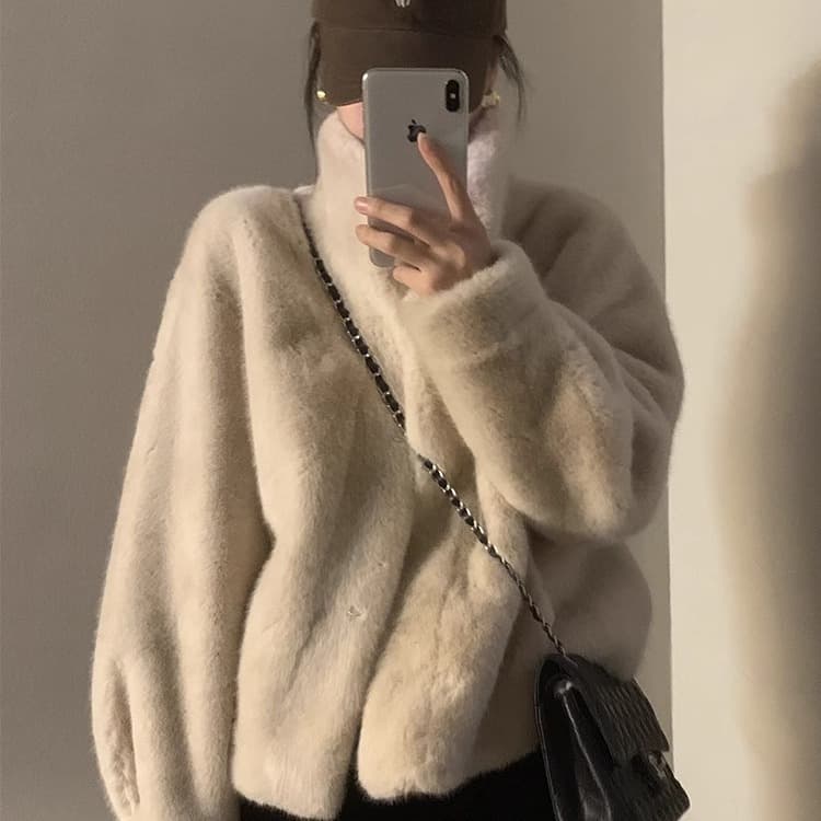 2025 Winter Youth Style Mink Short Stand Collar Fur and Leather Integrated Eco-Friendly Faux Fur Coat for Women