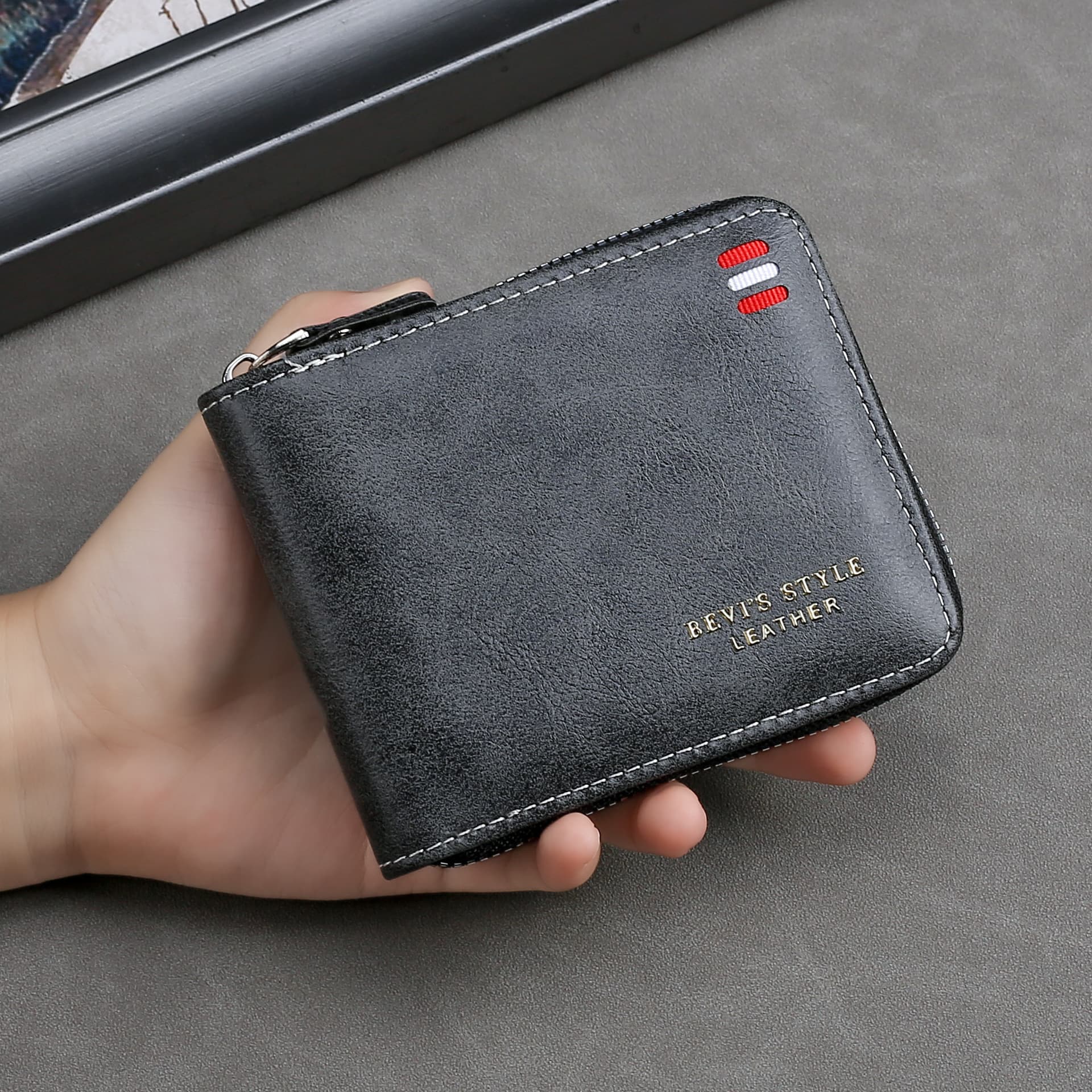 Cross-border retro zipper short classic men's wallet multi-card slot fashion square bag coin purse horizontal casual