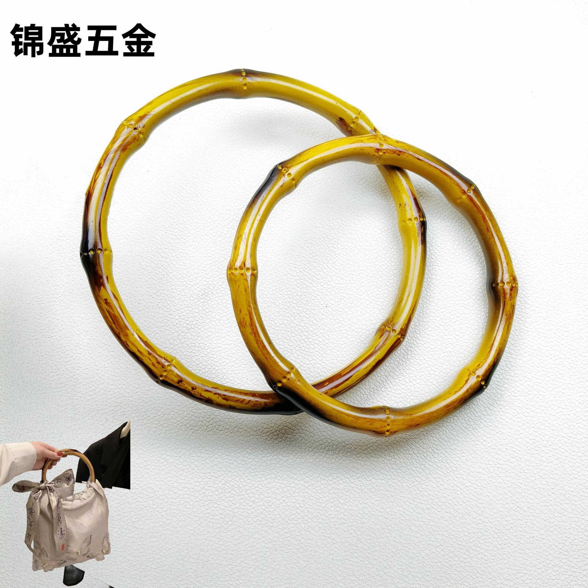 Luggage hardware accessories, plastic bamboo knot large handle loop, woven bag resin imitation bamboo knot round handle