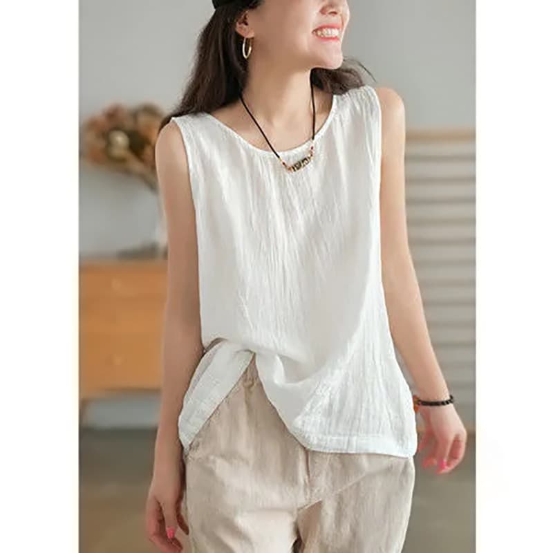 Artsy and casual cotton and linen camisole, new spring/summer style, plus size loose top, sleeveless t-shirt for women, suitable for inner or outer wear.