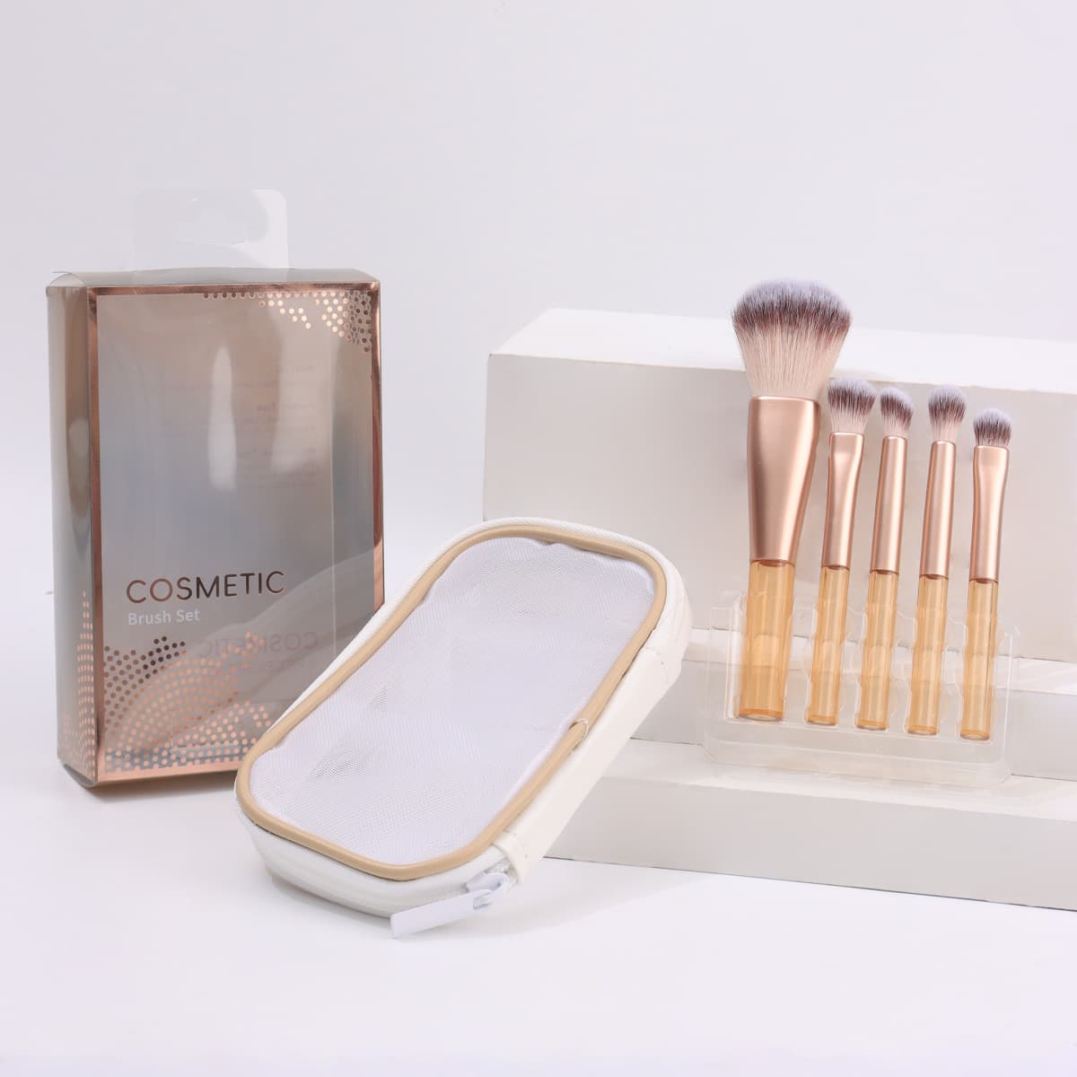 New Hot-Selling Cross-Border 5-Piece Mini Short-Handle Cangzhou Soft Bristle Makeup Brush Set with Mesh Bag