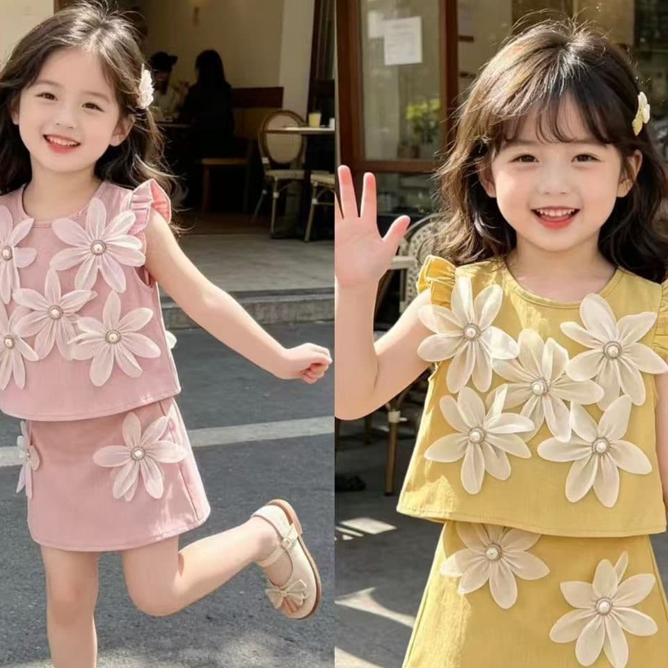 2026 Summer Girl Chic Tweed Set, Baby Girl 3D Flower Cap Sleeve Top and Shorts Two-Piece Set