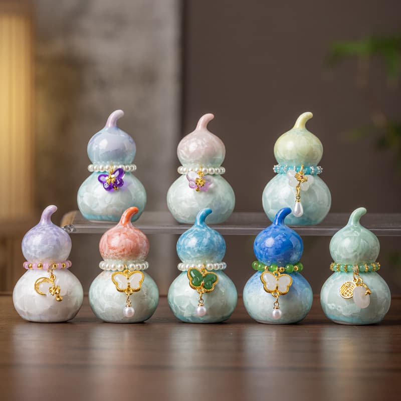 Crystalline Ceramic Gourd Ornament, Kiln-Transformed Cute Creative Fresh Tea Pet, Tea Ceremony Gourd Accessory, High-End Gift