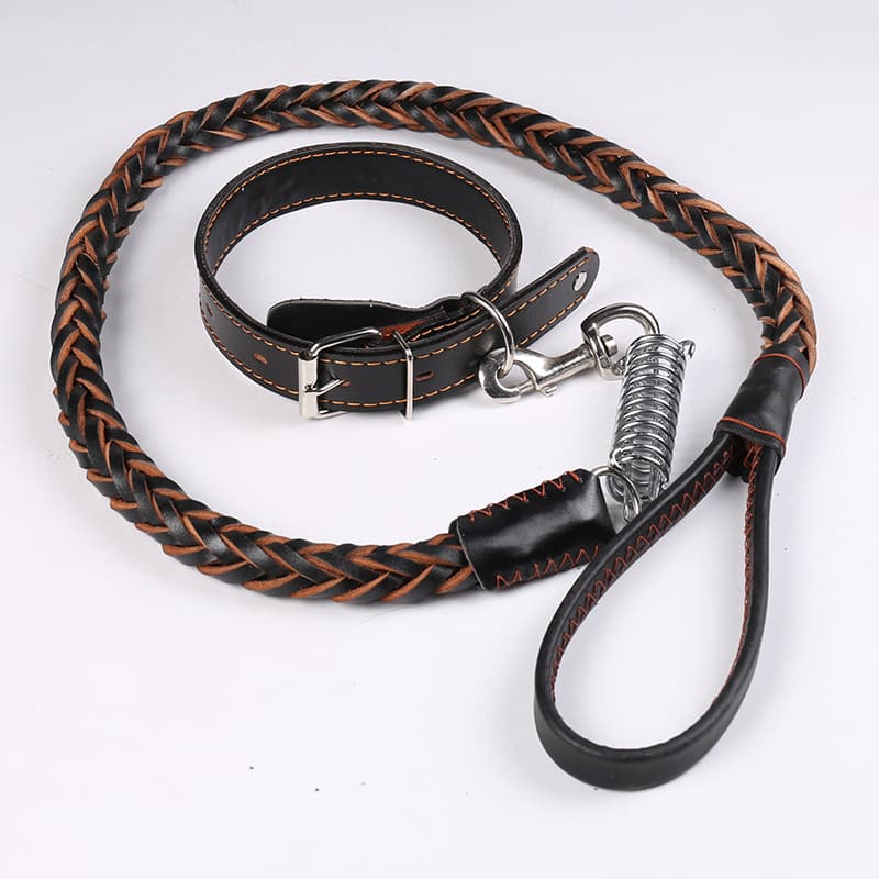 Leather Dog Leash with Chain, Pet Collar, Genuine Leather for Medium and Large Dogs, In Stock, Special Chain