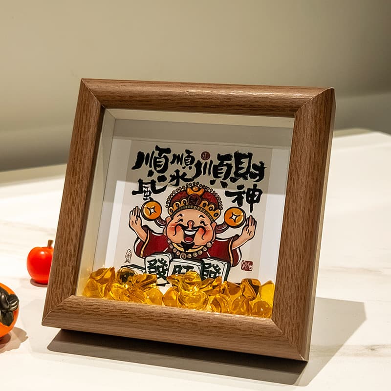 Hollow Glass Frame with Genuine Crystal Ingot Decoration, Desktop Wealth Attraction Display