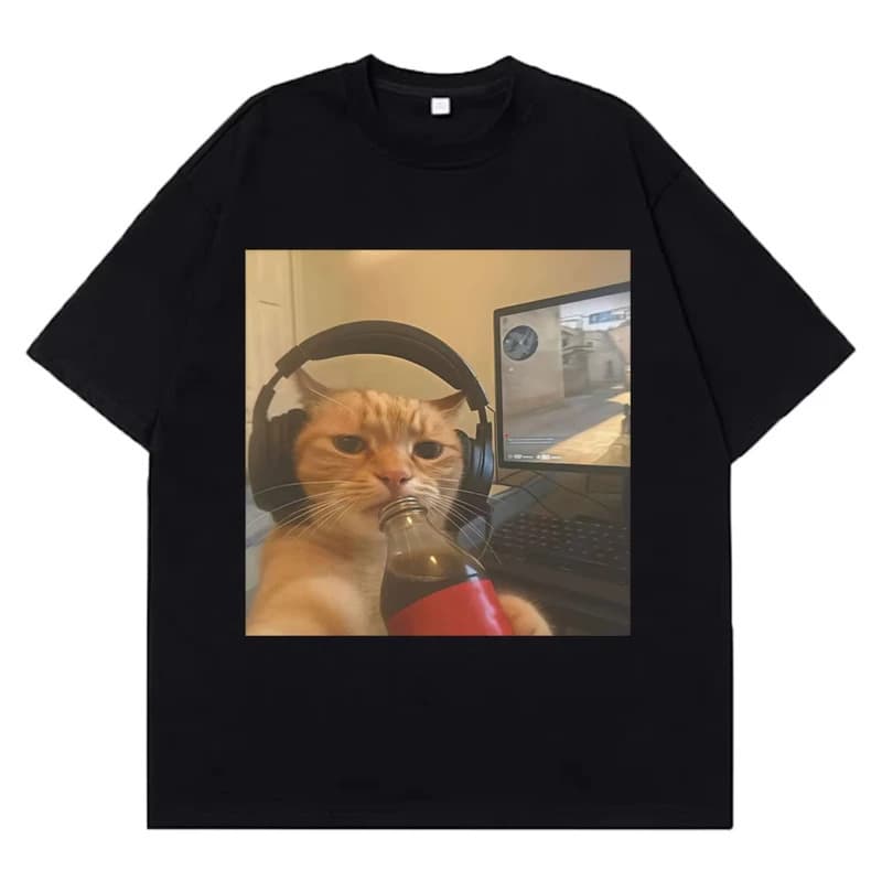 Funny Gamer Cat Meme T-Shirts for Men and Women Fashion Oversized