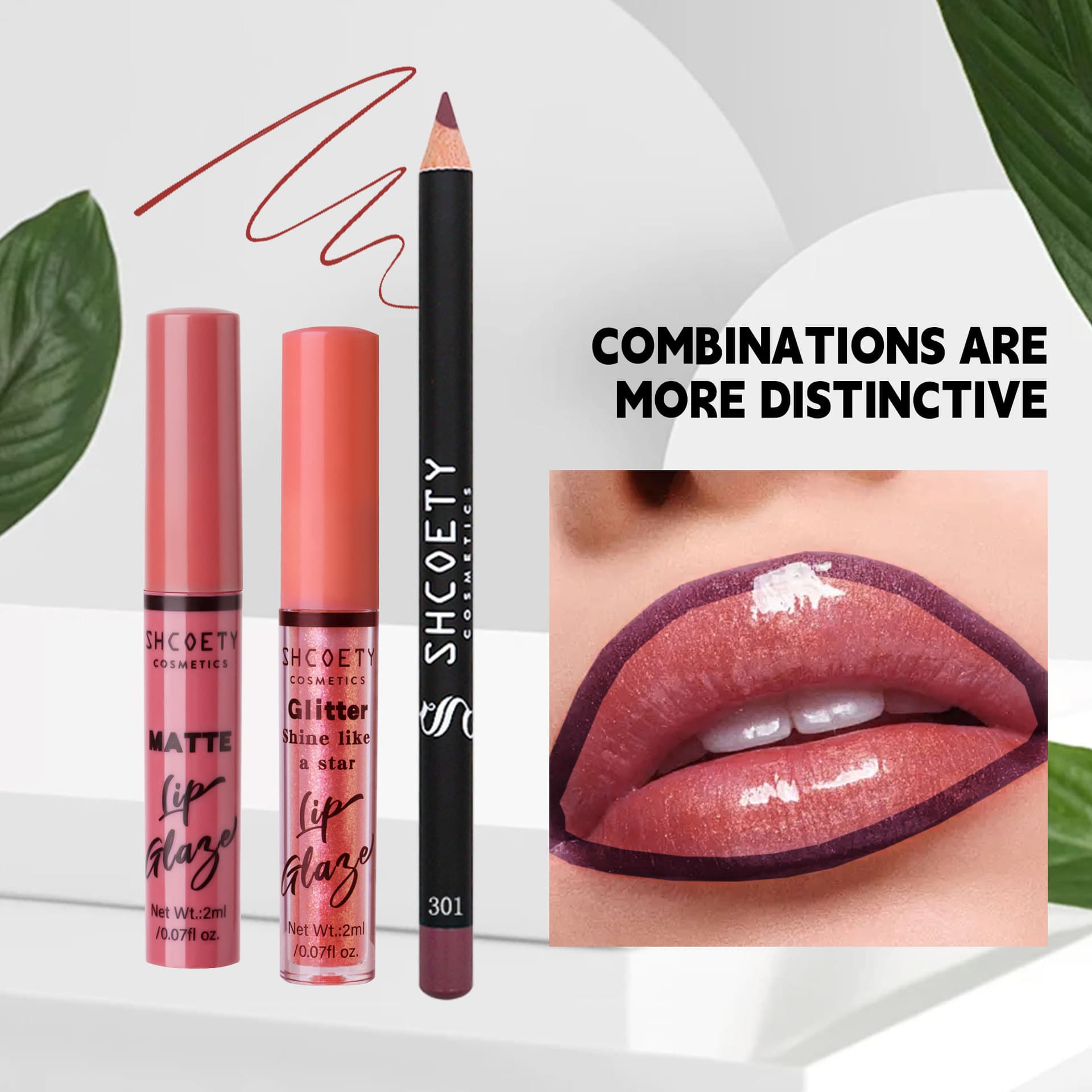 SHCOETY Cross-border Lipstick Set: Pearlescent Shimmer Fine Glitter Lip Gloss, Matte Waterproof Non-Stick Lip Glaze, Lip Liner