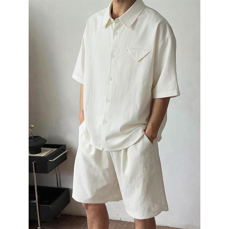 Old Money Style Linen-Like Suit for Men Summer New Linen-Like Shirt Husband Style Outfit Short Sleeve Shorts Two-Piece Set