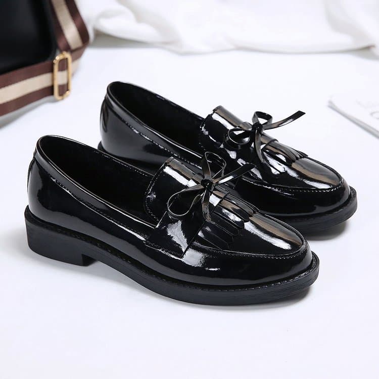 Women's Chunky Heel Loafers, Fashionable Spring and Autumn New Arrival, Bow-Knot Leather Shoes, Plus Size Women's Loafers, In Stock