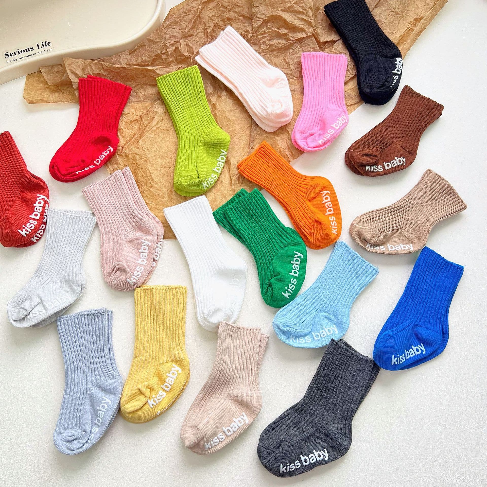 New Style Children's Socks, Ins-Style Baby and Children's Solid Color Mid-Tube Socks, Dotted Baby Socks, Comfortable Cotton Socks, Double-Needle Socks