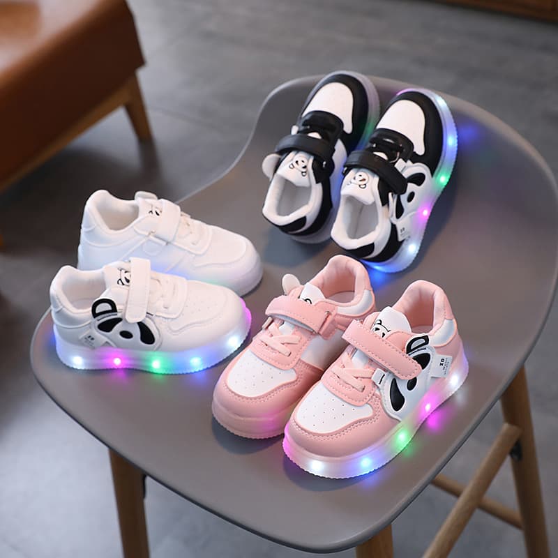 Wholesale 2026 Spring New Style 1-6 Years Old Baby Panda Cartoon Board Shoes LED Light-Up Casual Children's Board Shoes