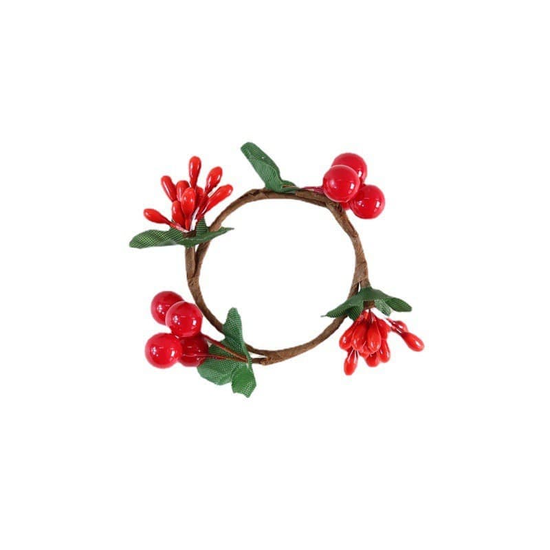 Christmas Decoration Napkin Ring Mini Candle Ring, Christmas Holly Red Simulated Berry Candle Holder Ring Cross-border Ready Stock