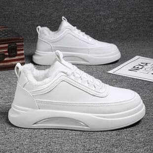 High-Top Men's Winter Shoes, Slip-Resistant, Versatile Casual Sneakers for Teens, Fleece-Lined and Thickened Warm White Cotton Shoes