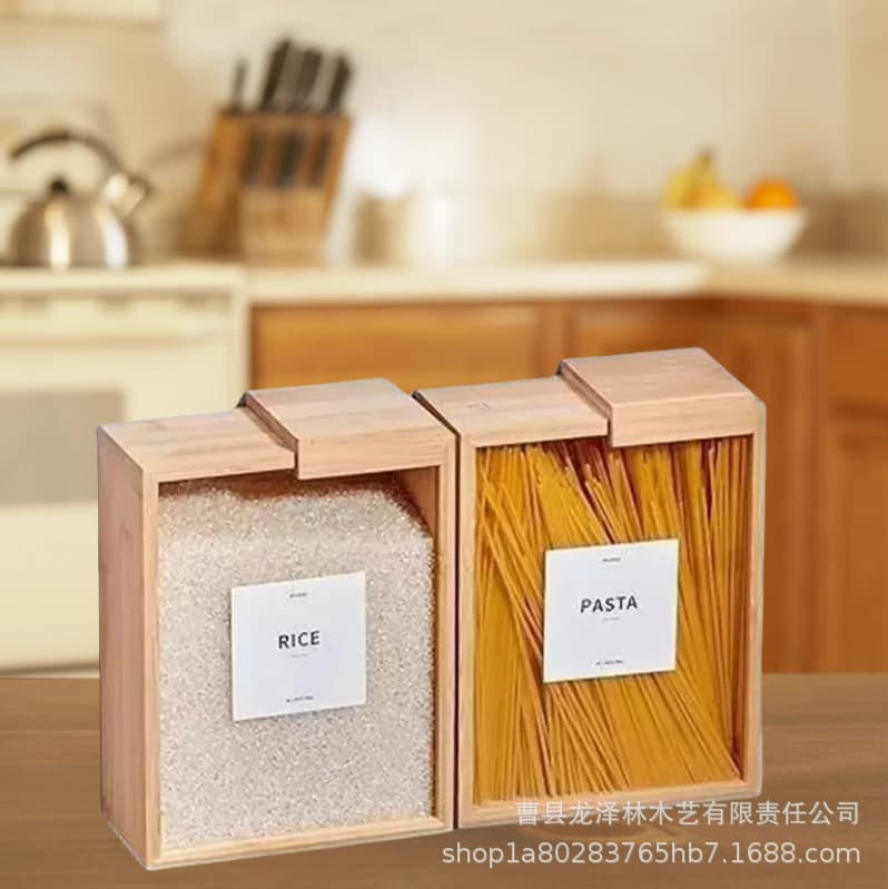 Cross-border Bamboo Kitchen Grain Storage Container Transparent Acrylic Cereal Dispenser Wooden Oatmeal Food Box
