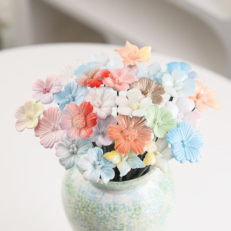 Dehua Porcelain Ceramic Artificial Flowers, Wire Bouquet, DIY Decoration, Handmade Ceramic Flowers, Ceramic Preserved Flowers