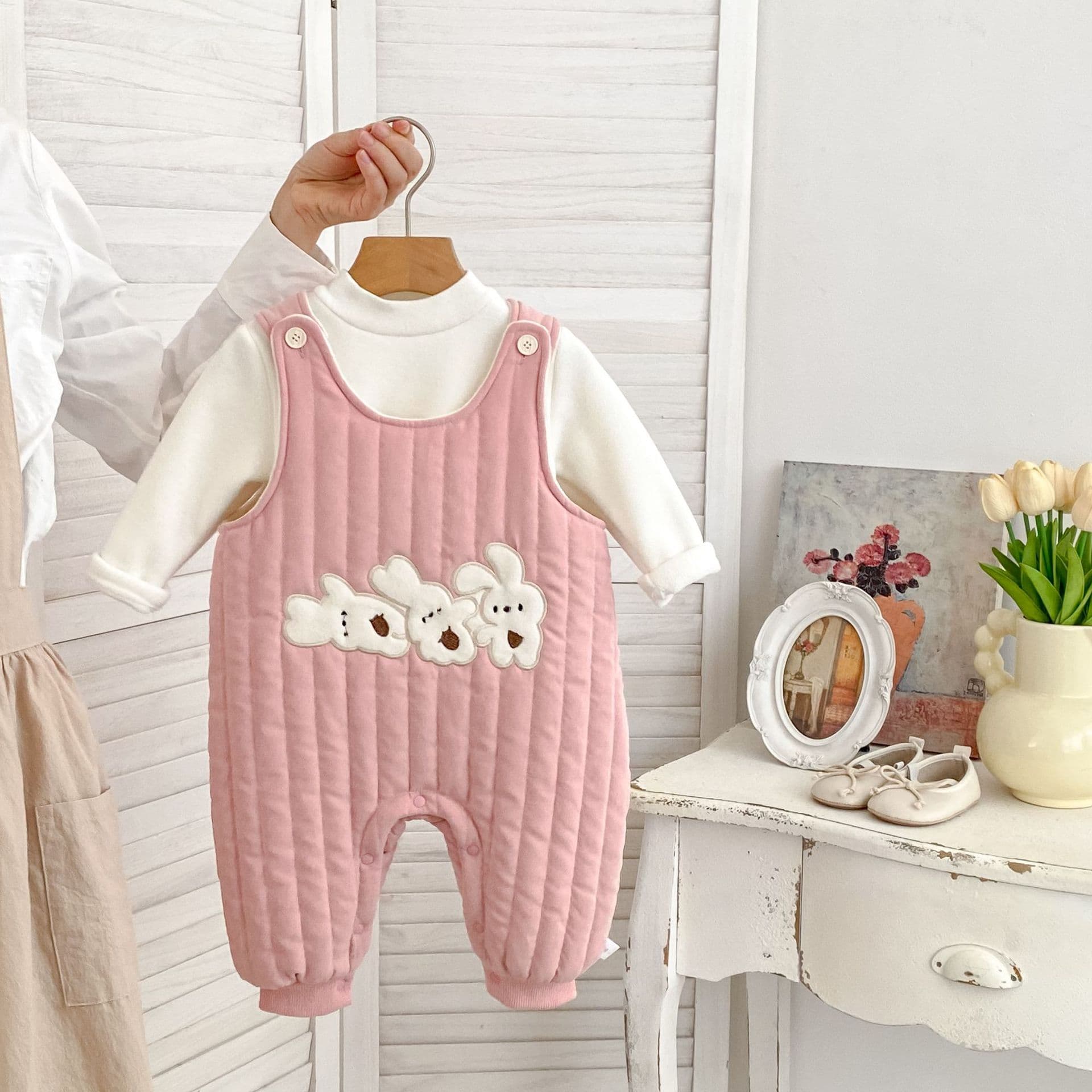 Korean-style Baby Winter Cotton-padded Romper Newborn Thickened Rabbit Onesie Going-out Crawling Suit