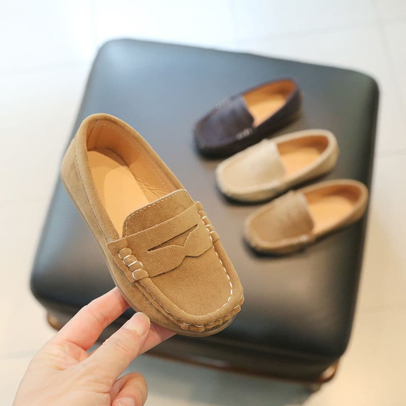 Boys' bean shoes, girls' small leather shoes, new spring/autumn fashion soft-soled lazy slip-on, British style children's casual shoes