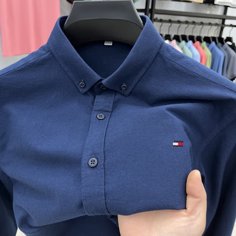 Tommy Special Offer Men's Shirt Spring Autumn Business Casual Pure Cotton Oxford Long Sleeve Solid Color Shirt