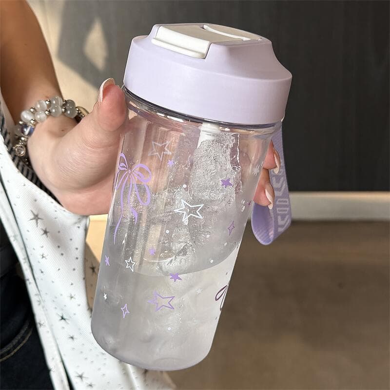 Vibrant Blender Water Bottle Portable Cute Plastic Student Cup with Straw for Kids, Viral Trendy Adorable Water Bottle