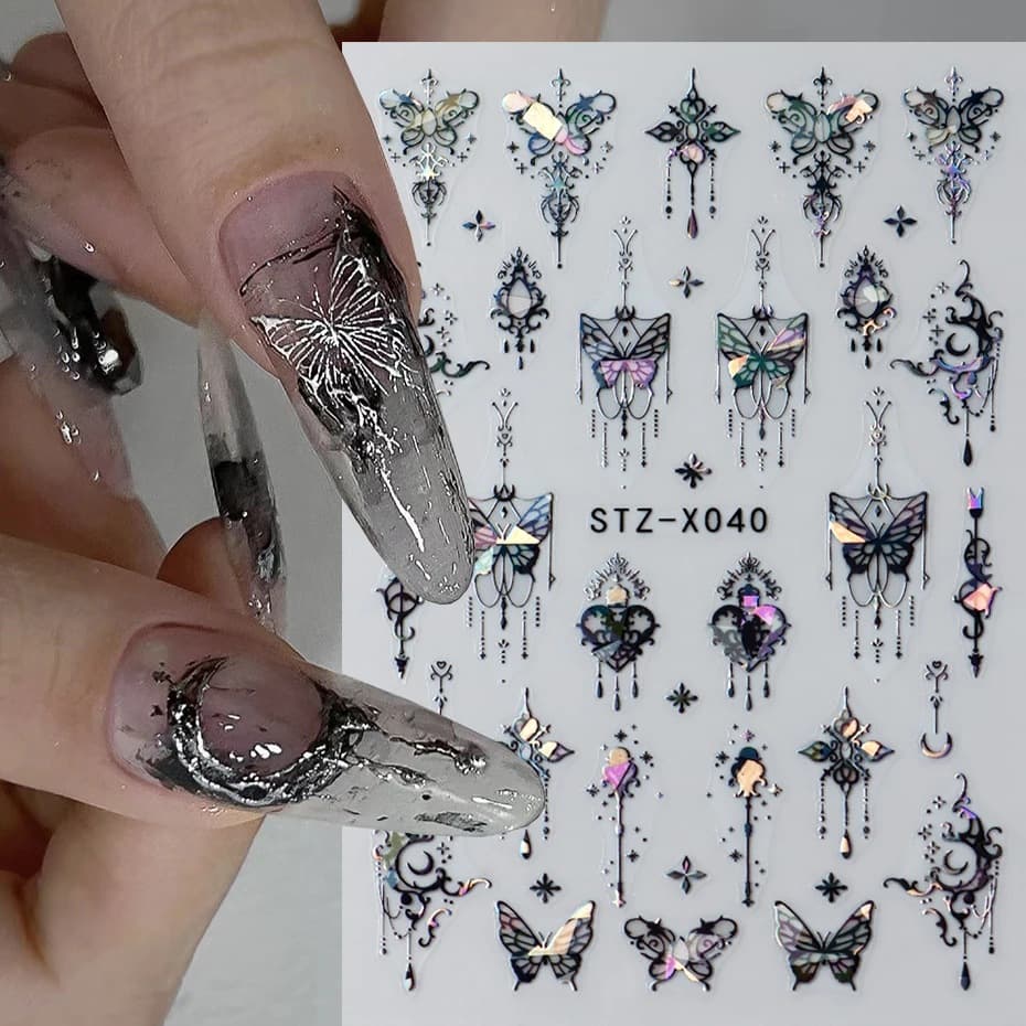 New Nail Stickers Wholesale Ins Laser Butterfly Castle Fairy Floating Butterfly Adhesive Nail Stickers Nail