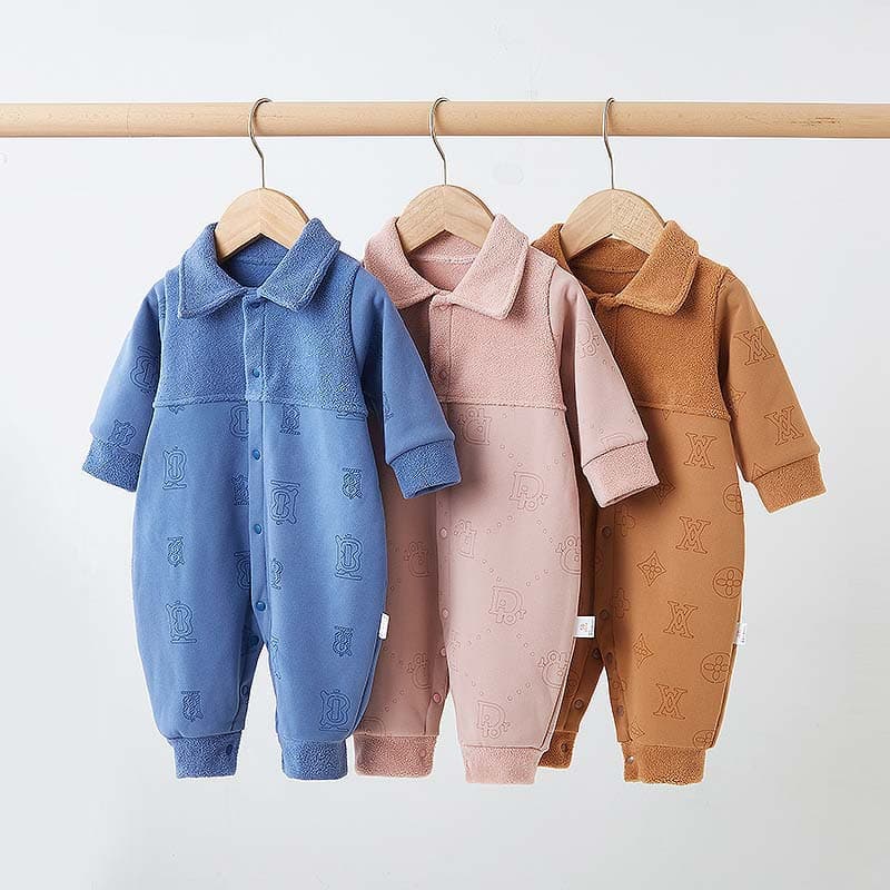Baby Winter Fall Fleece-Lined Romper for 3-Month-Old Boys, Spring and Autumn Warm Suit, Newborn Onesie