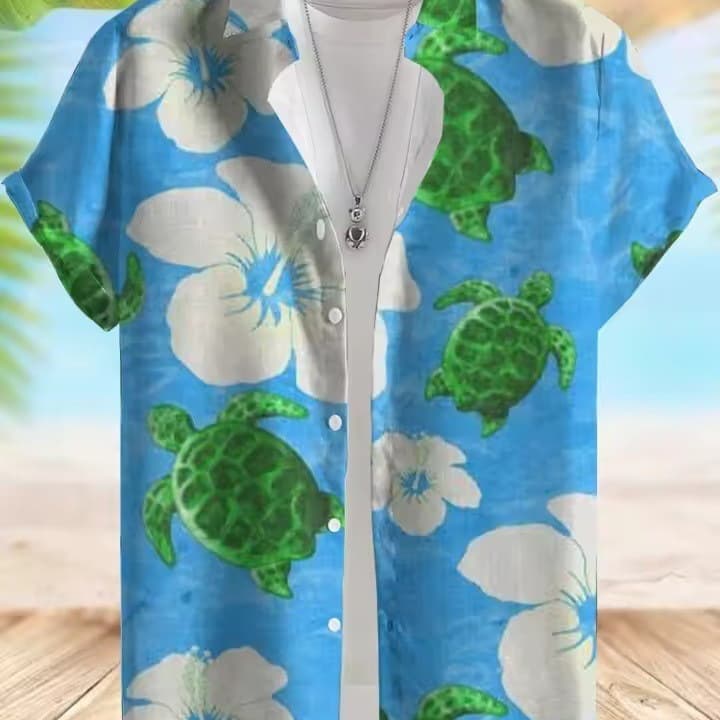 2026 3D men's shirt summer vacation casual men's short-sleeved shirt outdoor beach loose and comfortable shirt