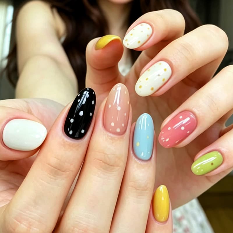 Summer colorful polka dot spring handmade polka dot cat eye nails, high-end ins style, whitening, removable press-on nails manufacturer
