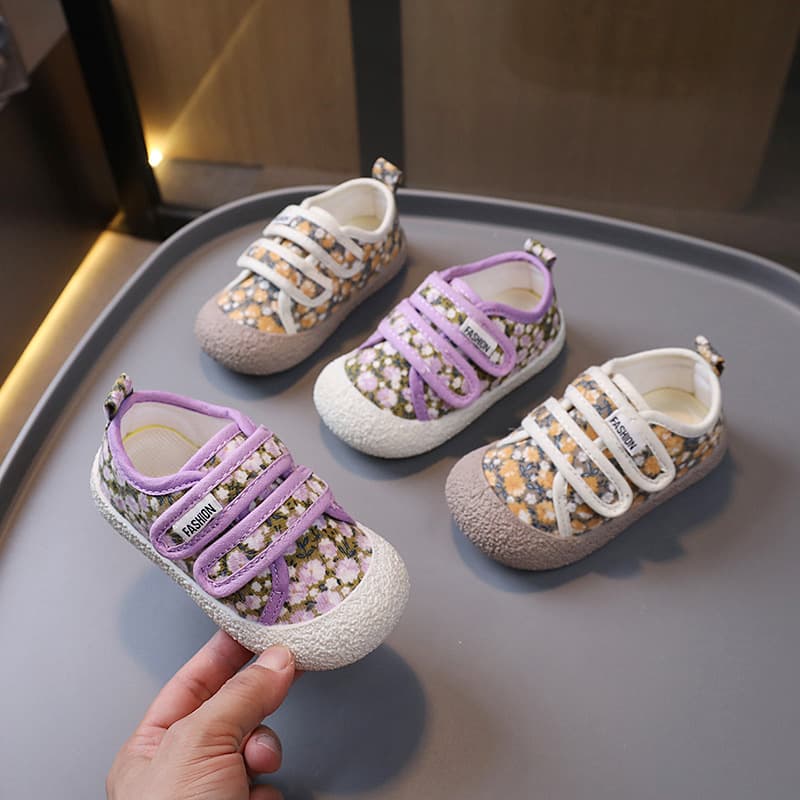 Children's Floral Canvas Shoes, 2025 Spring/Autumn Toddler Hook-and-Loop Baby Shoes, Korean Style Unisex School Campus Shoes