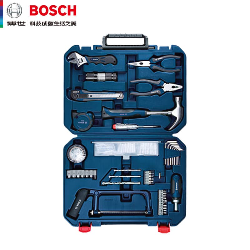 Bosch Multi-Function Home Repair Hardware Tool Set Wooden Tool Box 108-Piece Combination Kit