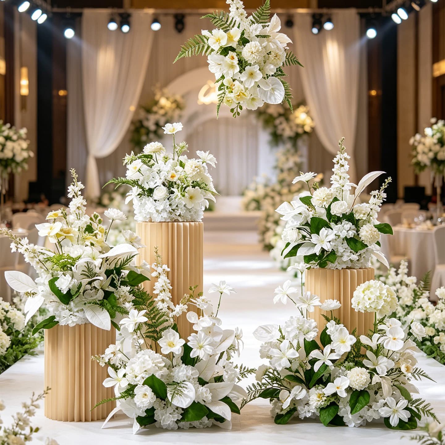 White and green artificial flowers, floral arrangement, flower ball set, wedding event ceremony, birthday banquet, hotel arrangement, artificial flowers